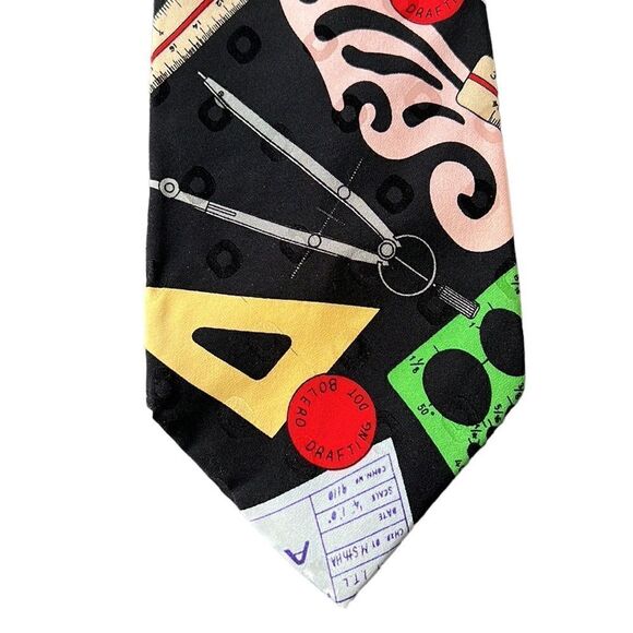 Novelty Necktie Drafting Drawing Designer Architect Paolo Ricci 100% Silk - Picture 2 of 6